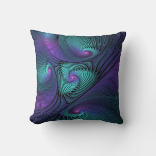 Coussin L'art fractal abstrait moderne violet rencontre le