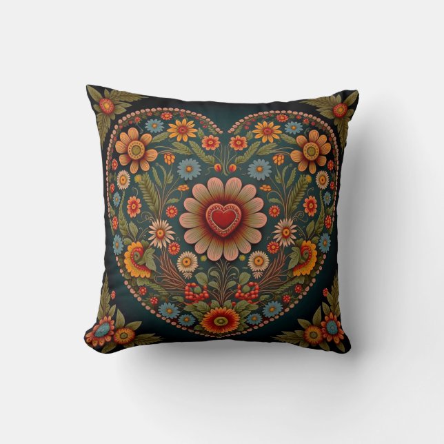 Coussin L'art populaire ukrainien - Coeur inspiré en plusi (Recto)