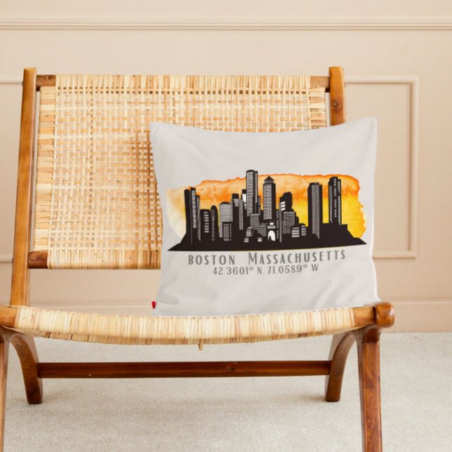 Coussin Latitude et longitude de l'horizon de Boston  (Créateur téléchargé)