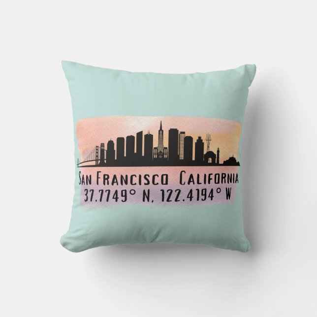 Coussin Latitude et longitude de San Francisco City Skylin (Recto)