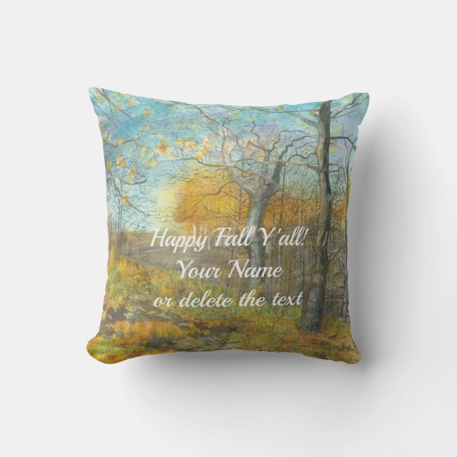 Coussin L'automne doré dans une aquarelle en chênaie (Recto)