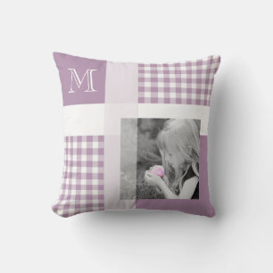 Coussin Lavande Ajouter Votre Photo En vichy Monogramme Mo