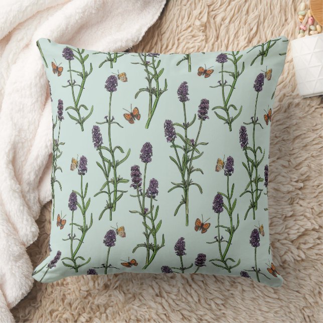 Coussin Lavande et papillons sur verre de mer (Couverture)