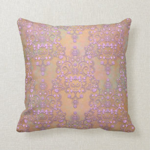 Coussin Lavande Pastel sur Damassé de Dentelle Or Doré Abr