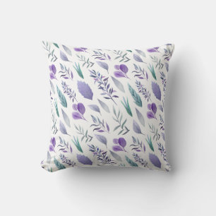 Coussin Lavande violette moderne Turquoise Feuilles verts