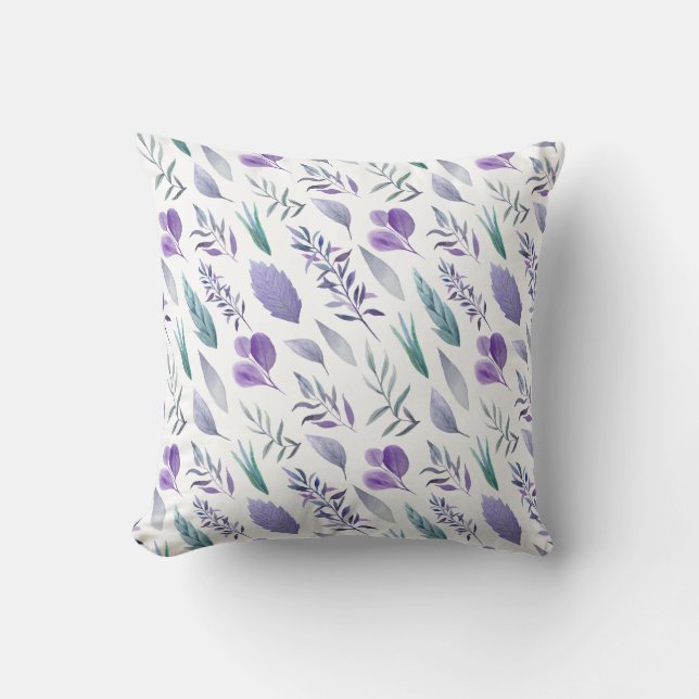 Coussin Lavande violette moderne Turquoise Feuilles verts  (Recto)