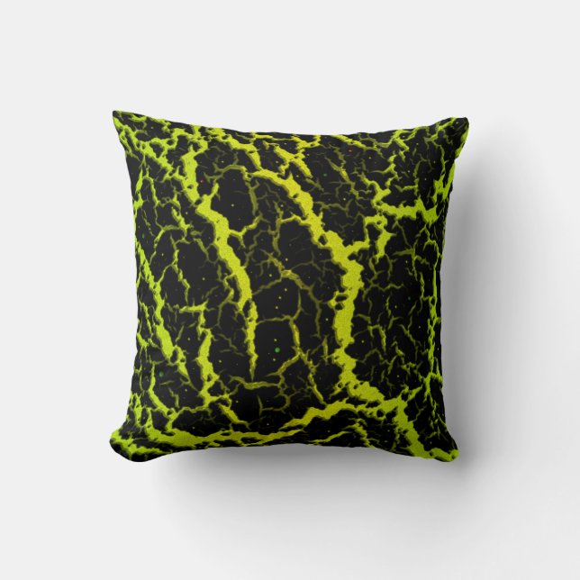 Coussin Lave de l'espace fissuré - Lime/Jaune (Recto)