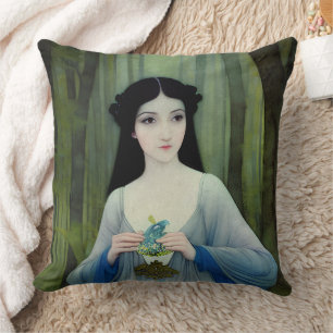 Coussin Lave-encre illustration de la belle femme à Woods