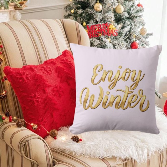 Coussin Lavender Blush Enjoy Winter - Gold Script Decor (Lavender Blush Enjoy Winter - Gold Script Decor Throw Pillow)