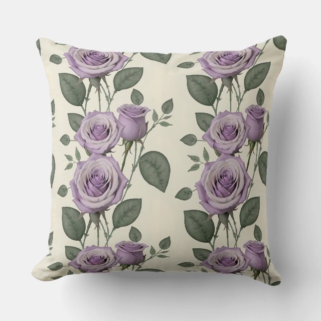 Coussin Lavender Roses With Silver And Green Leaves  (Recto)