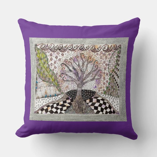 Coussin Lavender Tree Throw Pillow (Recto)