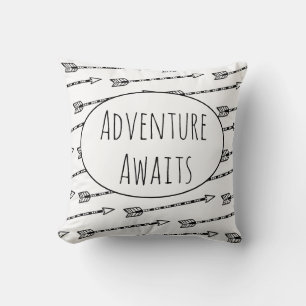 Coussin L'aventure attend Motif Flèche Noir Blanc