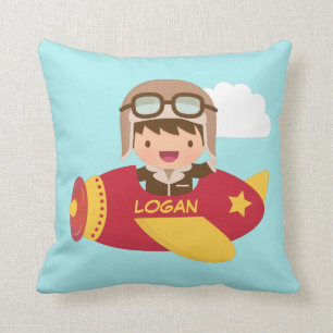 Coussin L'avion mignon de garçon d'aviateur badine le