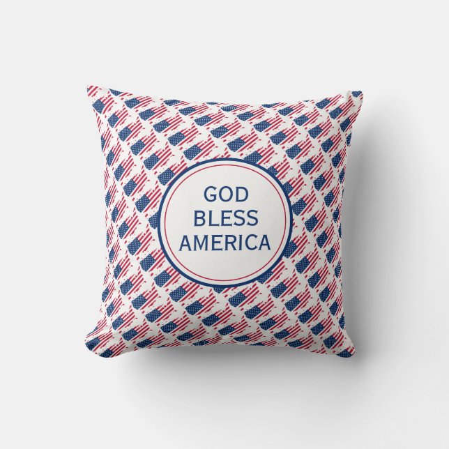 Coussin LE 4 JUILLET INDÉPENDANCE Dieu Bénisse l'Amérique (Recto)
