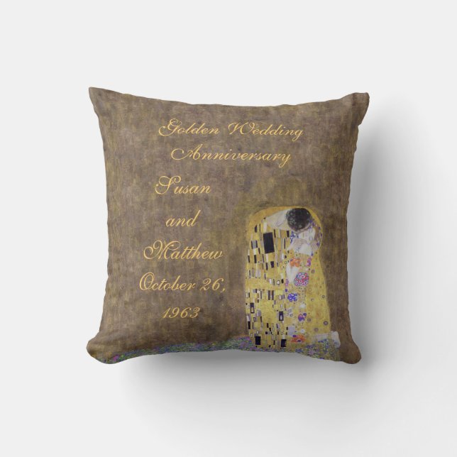 Coussin Le baiser par anniversaire de mariage d'or de (Recto)