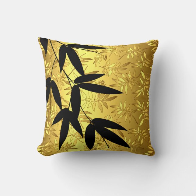 Coussin Le bambou fascinant laisse l'or de la feuille d'or (Recto)