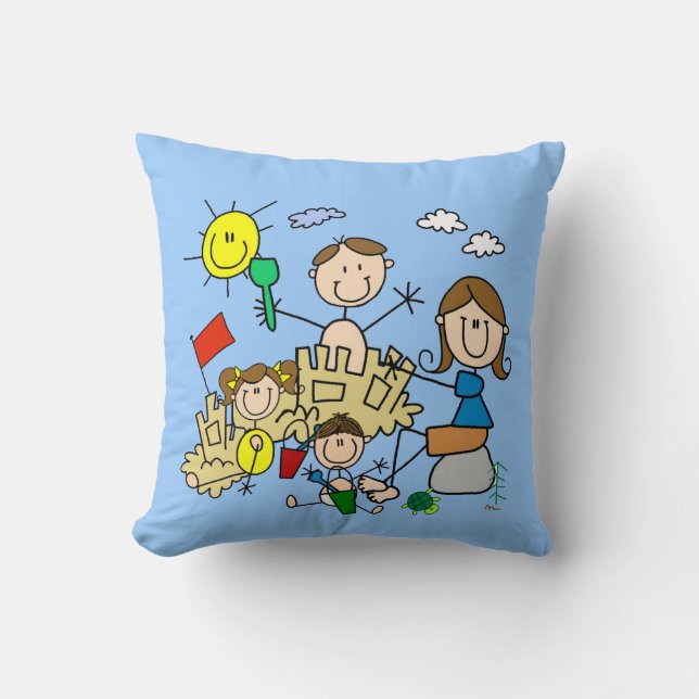 Coussin Le bâton figure l'amusement de plage de famille (Recto)