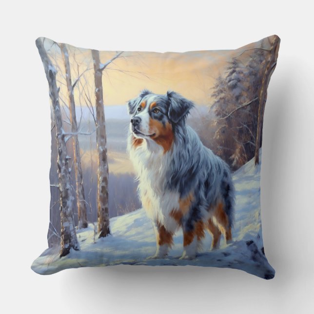 Coussin Le Berger Australien Laisser Neige Noël (Recto)