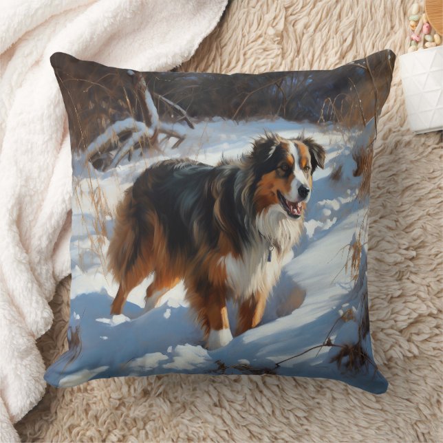 Coussin Le Berger Australien Laisser Neige Noël (Couverture)