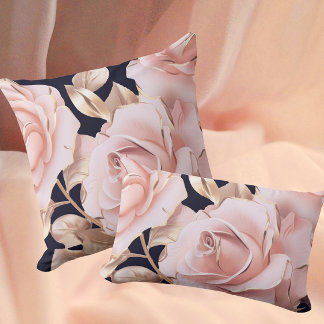 Coussin Le Boudoir Noir Peachy Pink Roses on Black