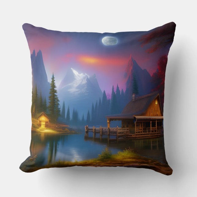 Coussin Le Cabine dans l'anse sous la lune (Recto)