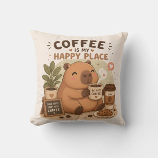 Coussin Le Café Est Mon Endroit Heureux Capybara Mignon Am