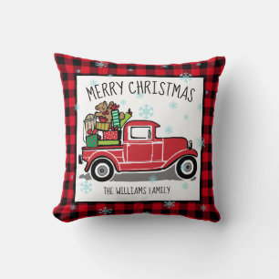 Coussin Le camion vintage avec le Joyeux Noël de jouets