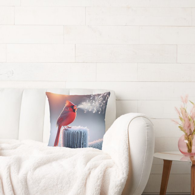 Coussin Le Cardinal Rouge chante sur le poteau de clôture  (Canapé)