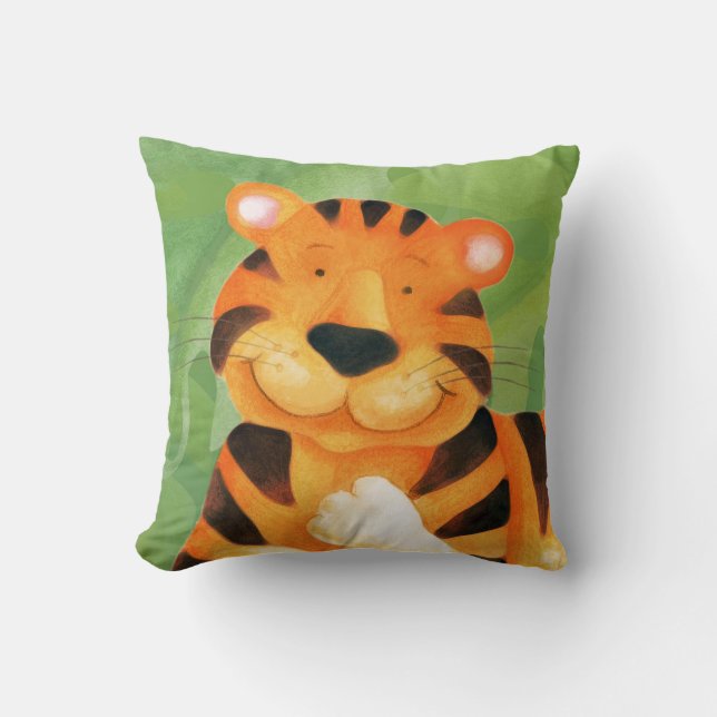 Coussin Le carré heureux mignon de visage de tigre badine (Recto)