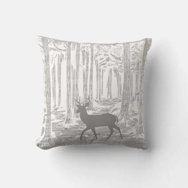 Coussin Le cerf dans la forêt aux nuances de cerfs gris (Recto)