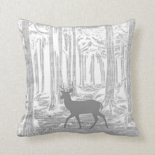 Coussin Le cerf dans la forêt aux nuances de cerfs gris