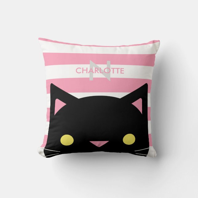 Coussin Le chat noir curieux | barre le monogramme de | (Recto)