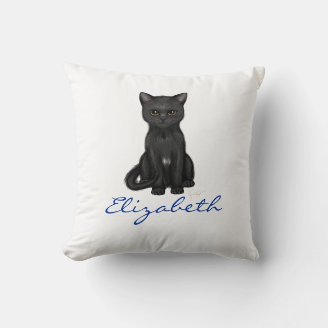 Coussin Le chat noir doux w/Golden observe - le nom fait (Recto)