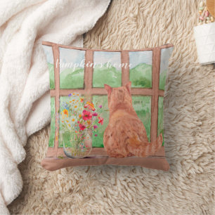 Coussin Le chat Tabby à la fenêtre Fleurs Serenies Pittore