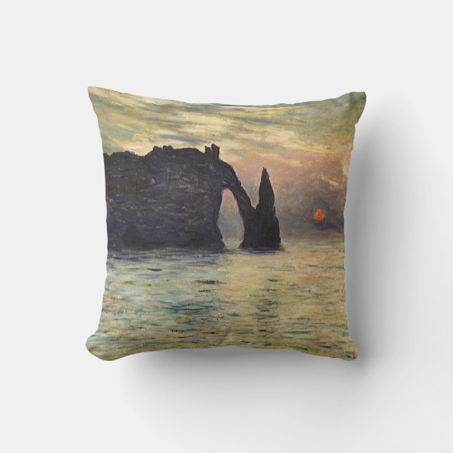 Coussin Le Cliff Etretat, coucher de soleil de Claude Mone (Recto)