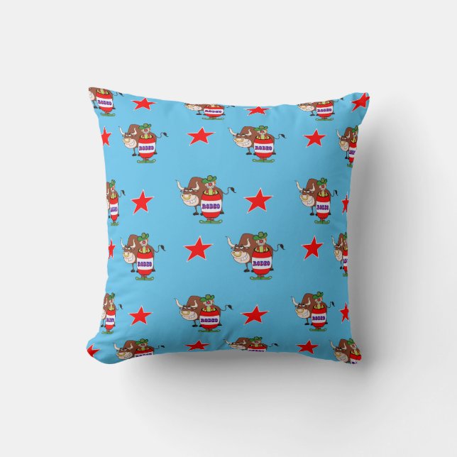 Coussin Le clown et le Taureau occidentaux de rodéo de (Recto)