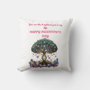 Coussin Le cœur de l'arbre aux gemmes : une Saint-Valentin