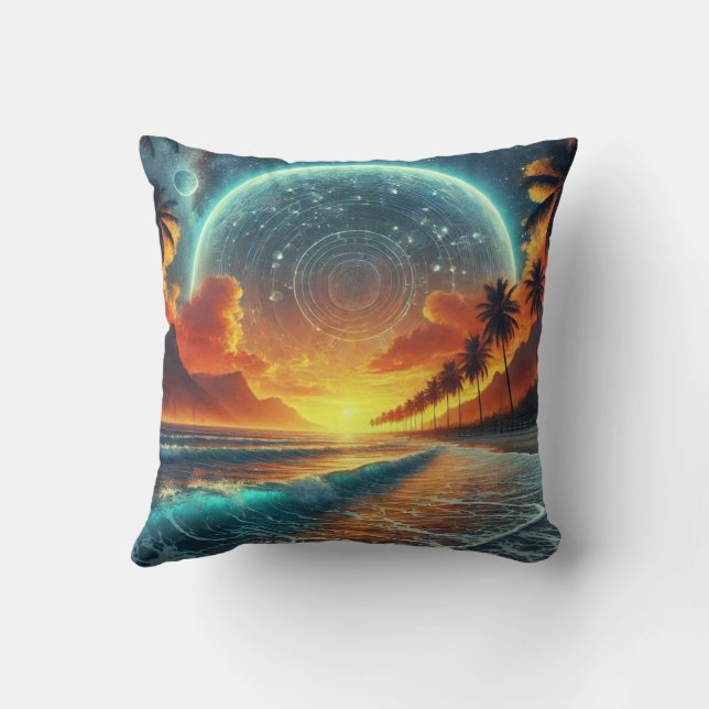 Coussin le coucher de soleil sur la plage (Verso)