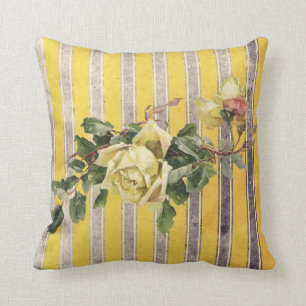 Coussin Le cru s'est levé avec la rayure jaune et grise