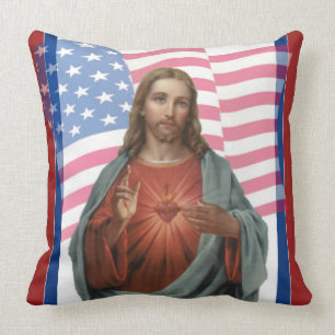 Coussin Le drapeau américain Jésus tient le premier rôl