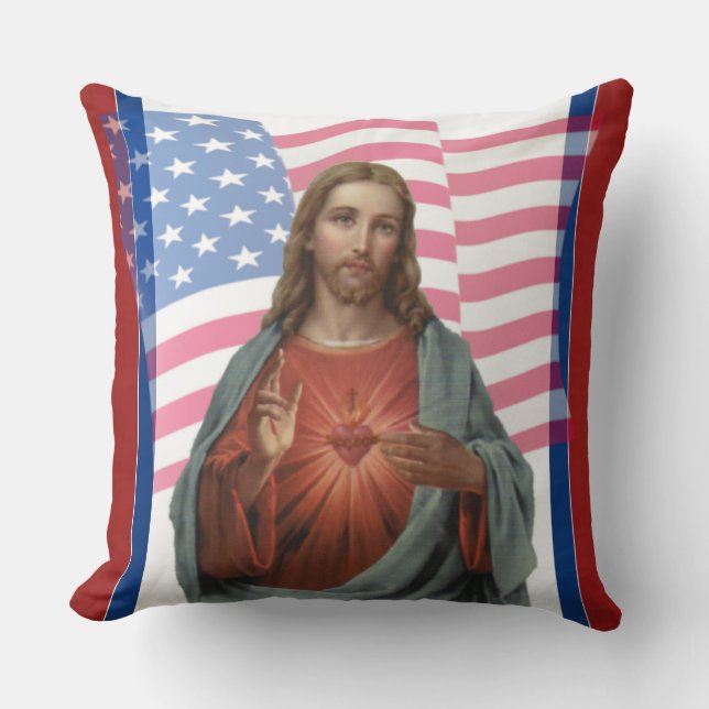 Coussin Le drapeau américain Jésus tient le premier rôle (Recto)