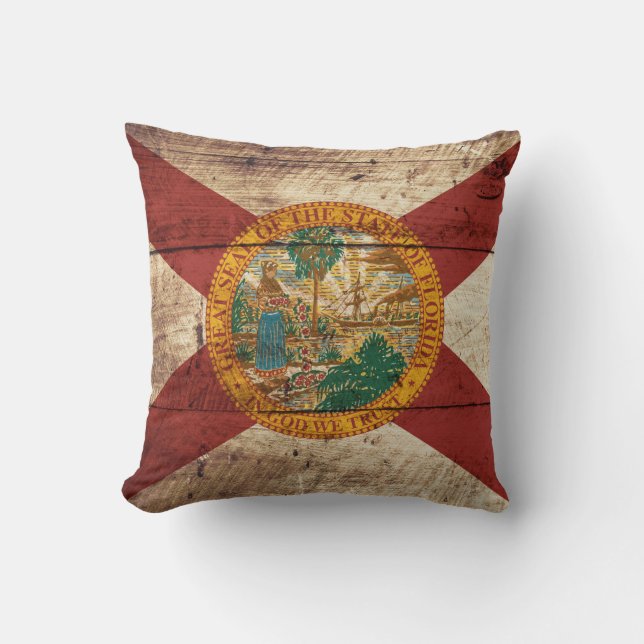 Coussin Le drapeau de l'État de Floride sur le vieux grain (Recto)