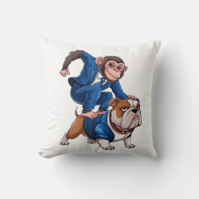 Coussin Le Duo Dynamique : Le Singe et le Bulldog dans le  (Recto)