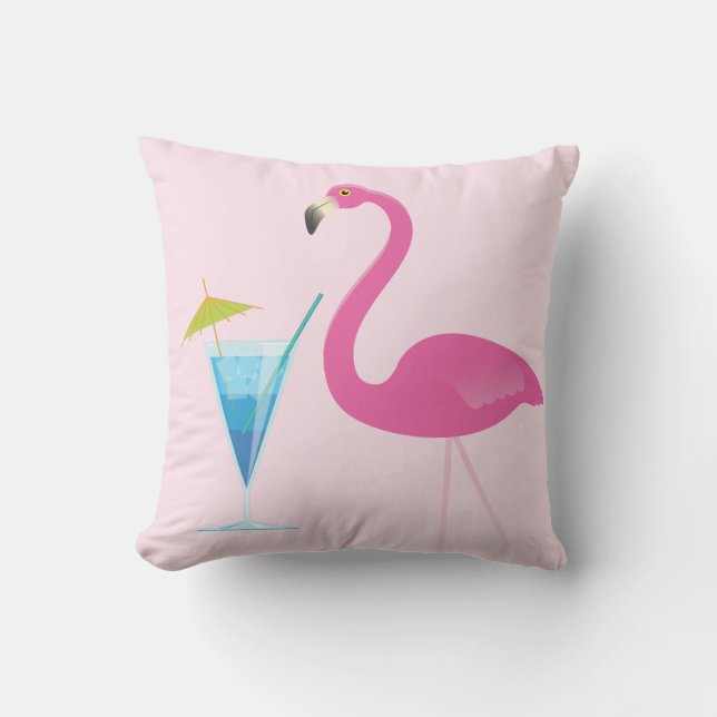 Coussin Le Flamant rose et le cocktail rougissent dessus (Recto)