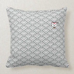 Coussin Le Japonais Maneki Neko et Seigaiha lancent l'orei
