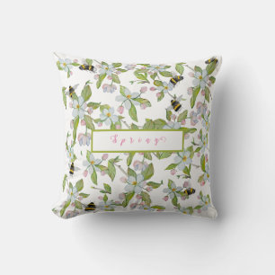 Coussin Le jardin de printemps fleurit et bourdons