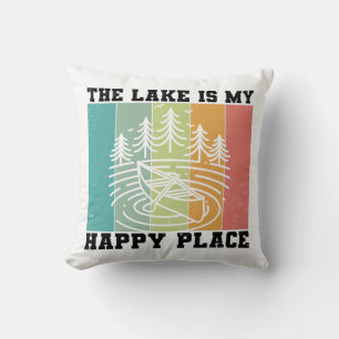 Coussin Le lac est mon Happy Place Distressed Lac Vintage