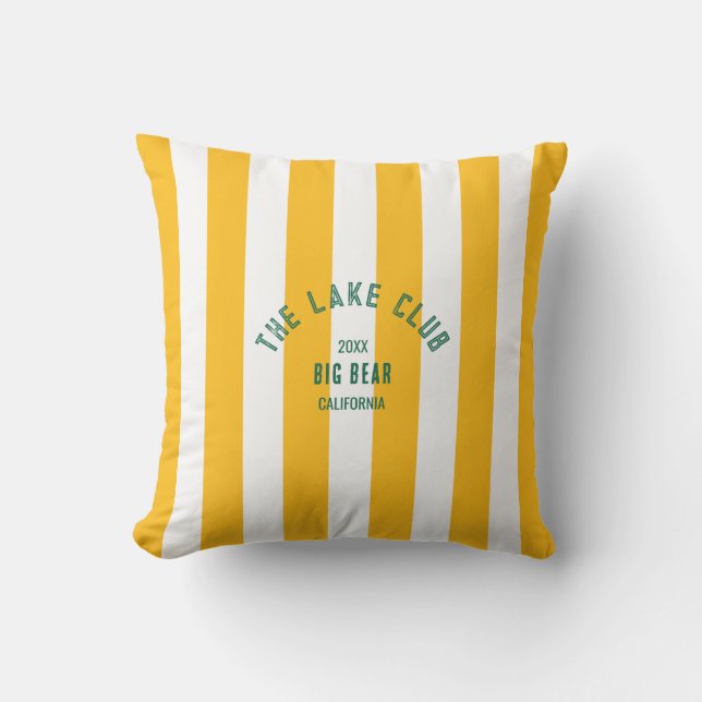 Coussin Le Lake Club Custom Crest Yellow Nautical Stripe (Recto)