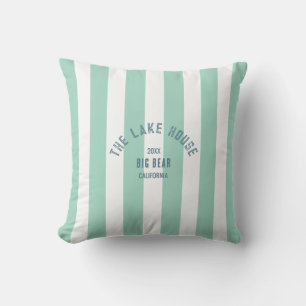 Coussin Le Lake House Custom Crest Green Nautical Stripe