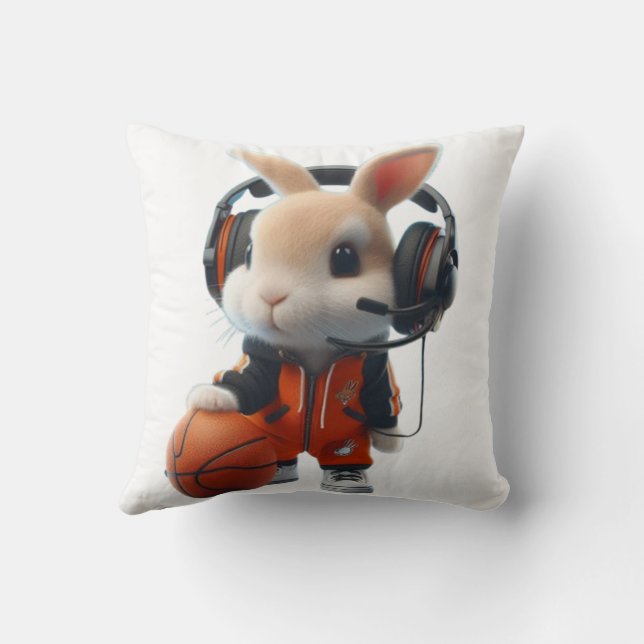 Coussin Le lapin jouant à la balle de panier (Verso)